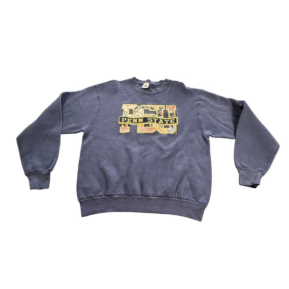 Vtg 90s Penn State Floral Crewneck Sweatshirt Blue Men's L Fruit of the Loom PSU - Picture 1 of 8